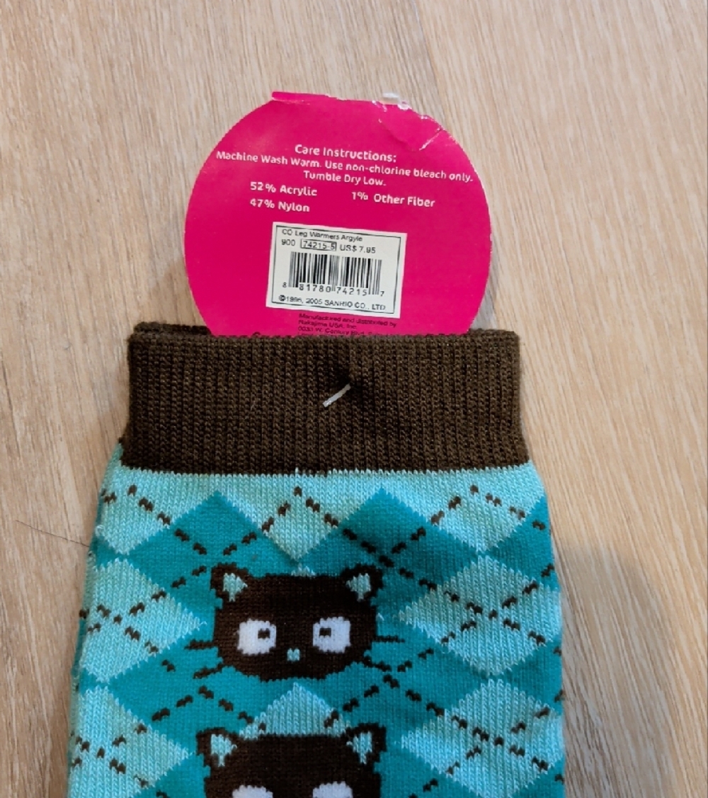 2005 Turquoise Argyle Cat Knee High Leg Warmers Chococat Sanrio - Picture 4 of 5